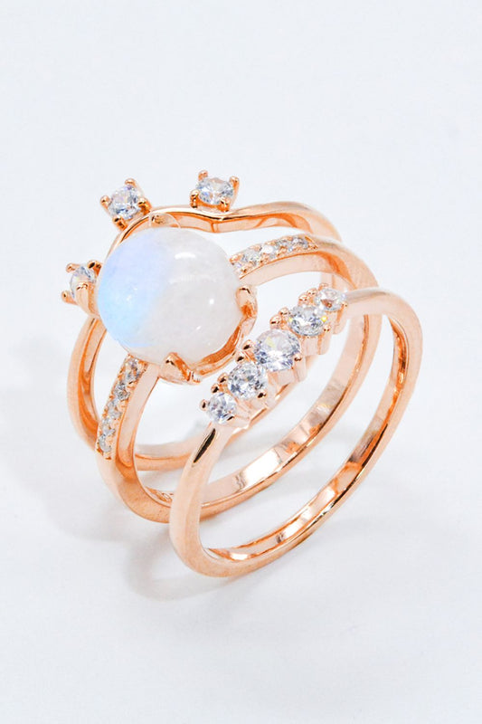 Natural Moonstone and Zircon Three-Piece Ring